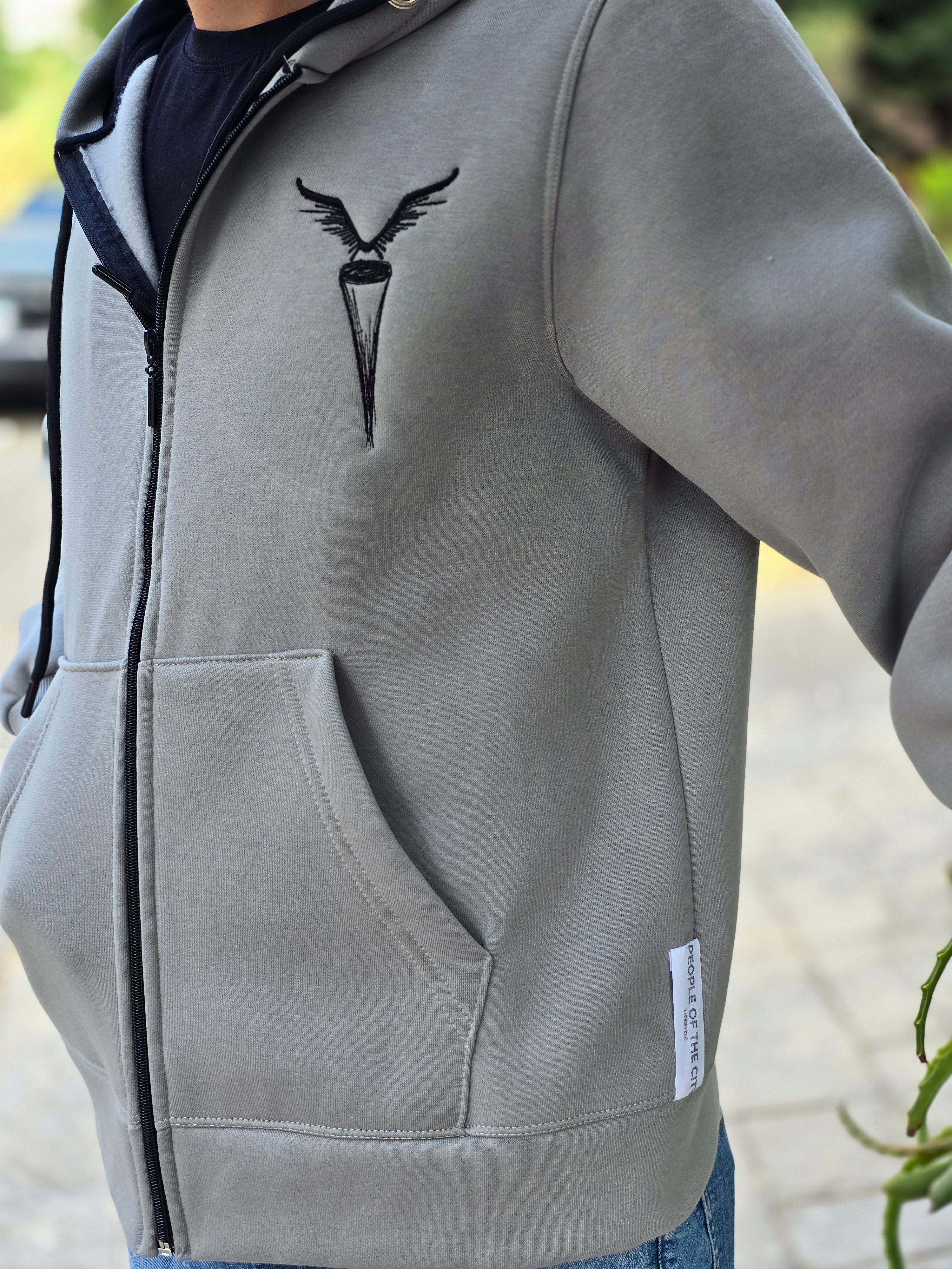 Jacket with zipper- Grey -Embroided-TOV122