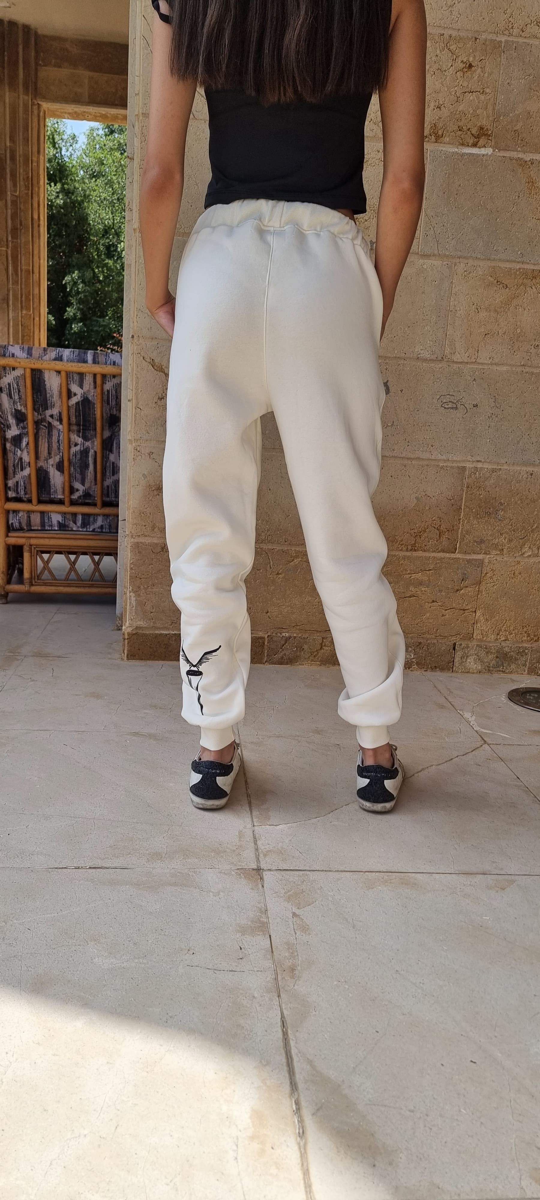 Sweatpants fleece -Torch print UNISEX-OFF WHITE-TOV116