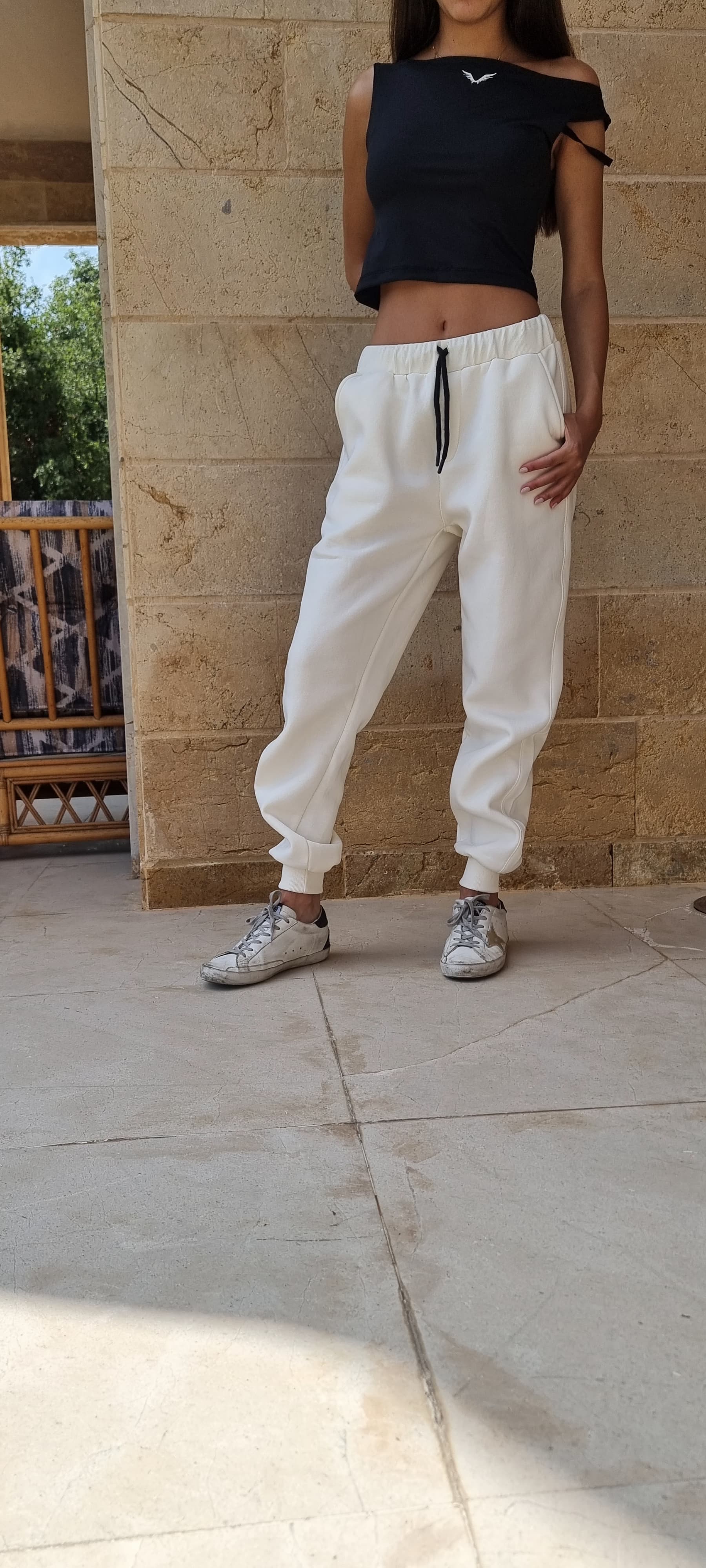 Sweatpants fleece -Torch print UNISEX-OFF WHITE-TOV116