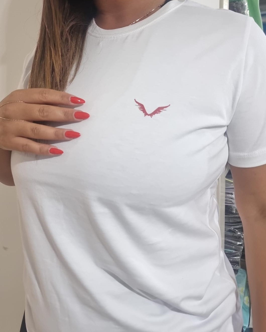 LADIES Round Neck T-shirt-white  -TOV 107